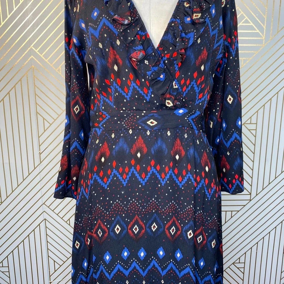 & Other‎ Stories Dress Faux Wrap Midi Maxi Geometric Print Black Blue Red Size 4 - Picture 4 of 12